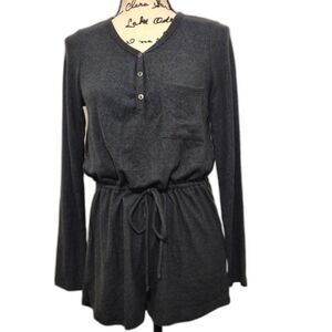 Lazy Sundays by Anthropologie Henley Romper S Cozy Soft Knit Drawstring Waist LS